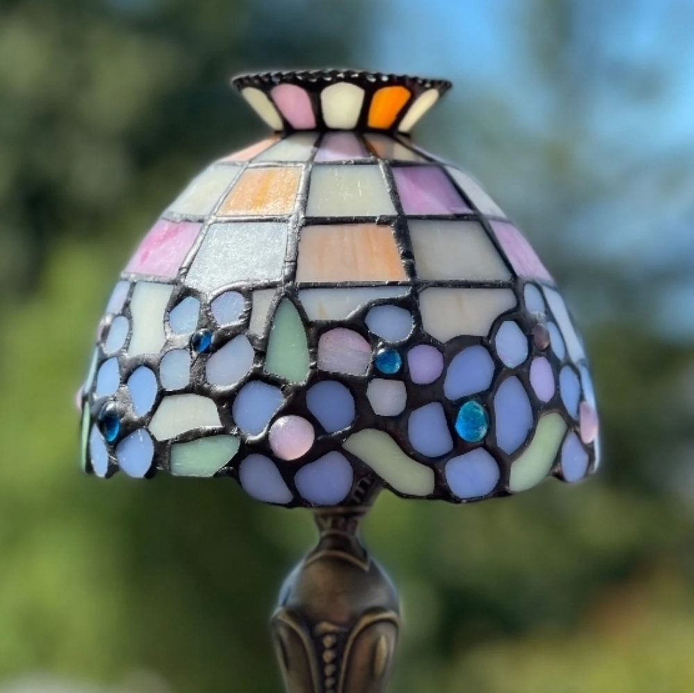 Vintage PartyLite Stained Glass Tealight Lamp, Excellent Cond. Rude=Block